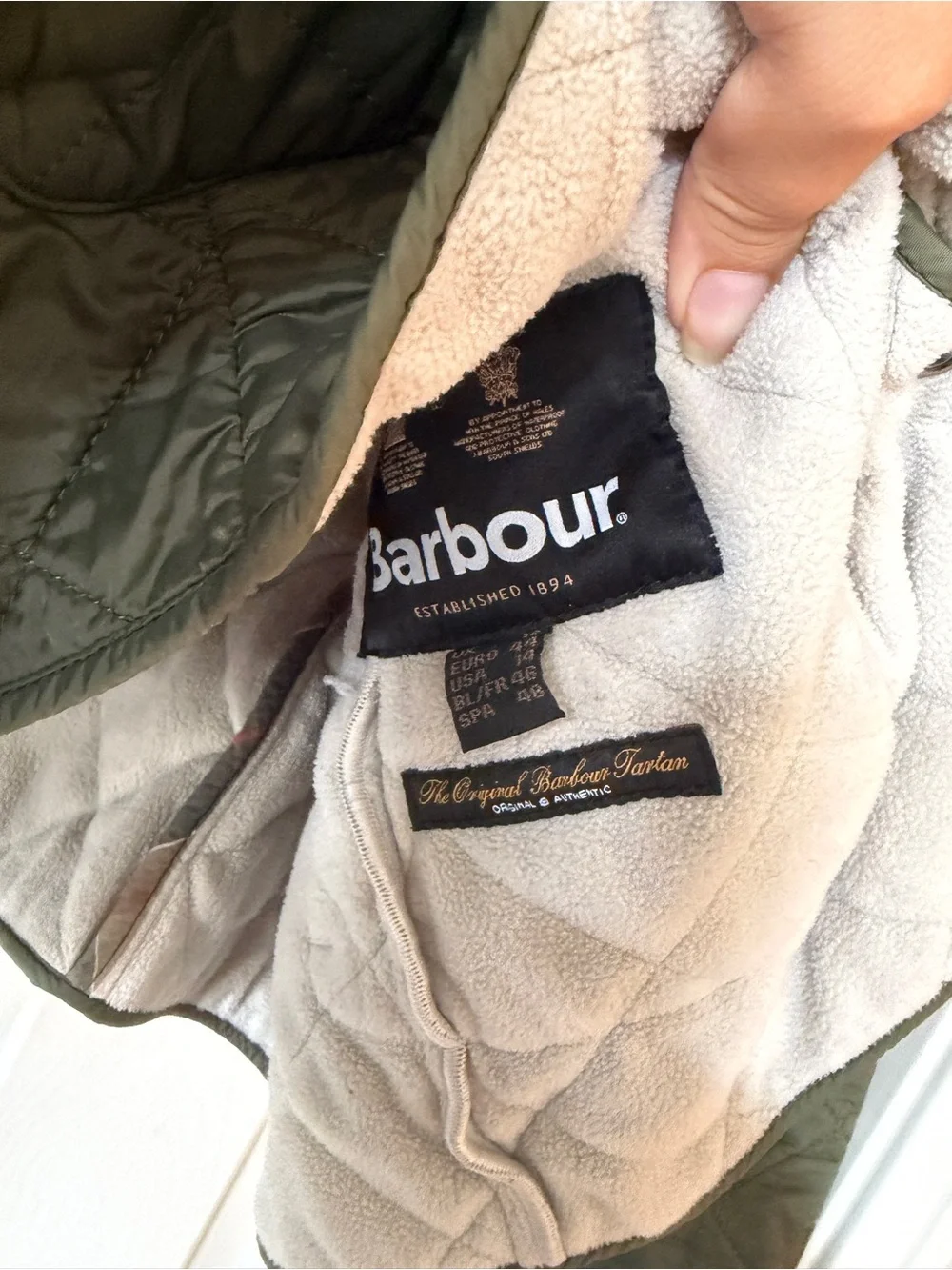 Barbour Deveron Polarquilt Jacket Olive / Pearl 14 US 18 UK barn field coat